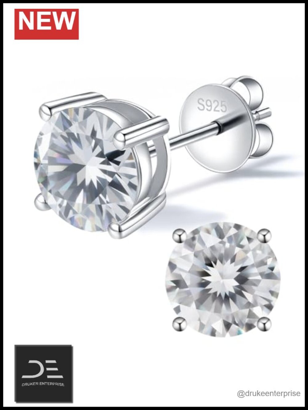 Moissanite Stud Earrings for Women, 925 Sterling Silver, Jewelry Gift